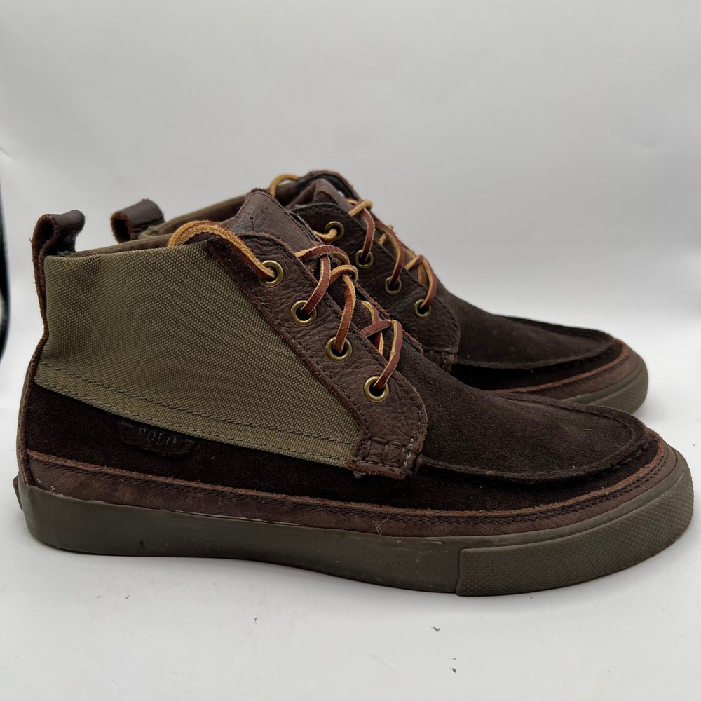 Polo Ralph Lauren Tomas Brown Suede Cordura Mid Top Boots Mens 8.5 Chukka shoes